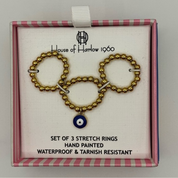 House of Harlow 1960 Gold and Blue Stretch Rings - Picture 1 of 4